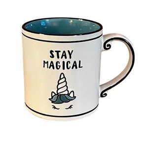 Fisher Stoneware "Stay Magical" Unicorn Aqua Blue & Black Coffee Mug